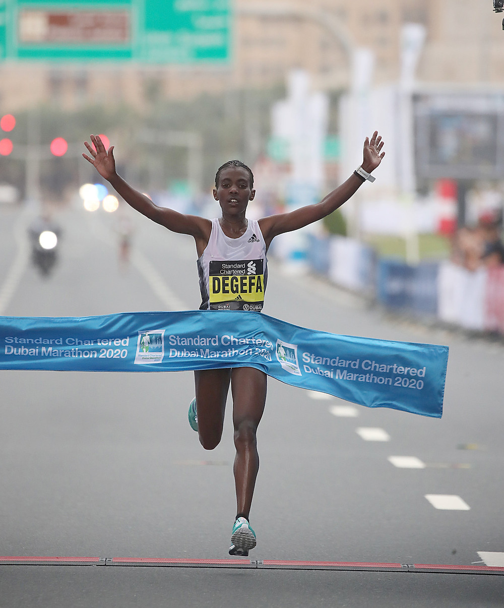 DEGEFA AND ADUGNA TAKE GOLD IN 2020 STANDARD CHARTERED DUBAI MARATHON