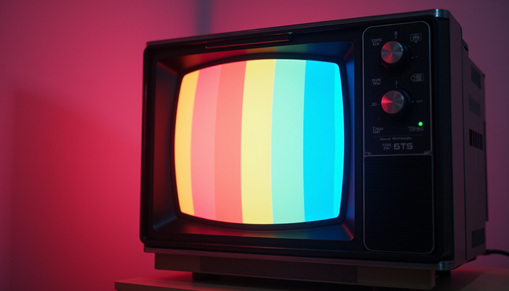Close-up view of a vintage 90s television playing a classic show