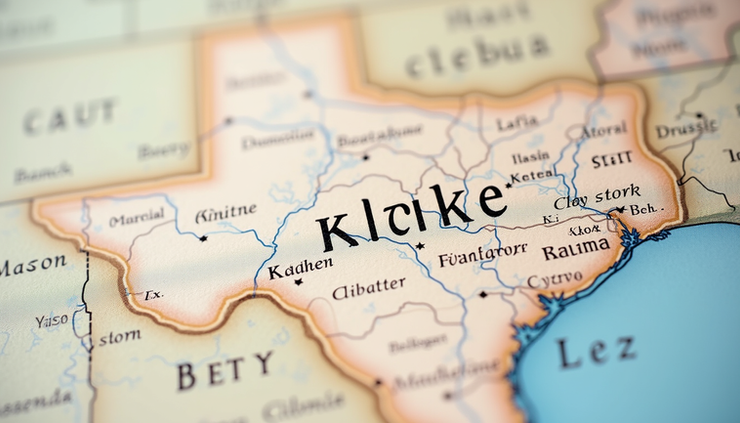 Eye-level view of a Texas map highlighting name search trends