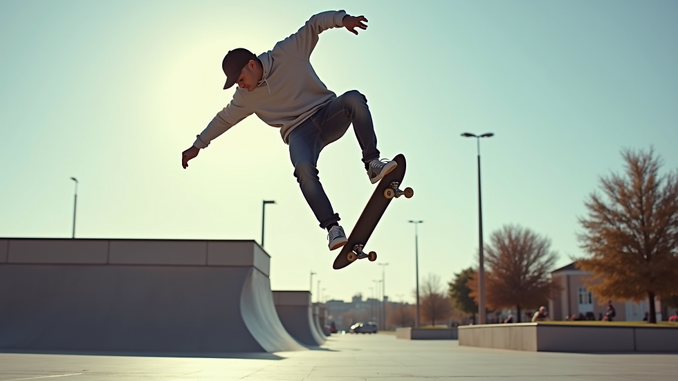 Eye-level view of a skateboarder performing a trick in mid-air