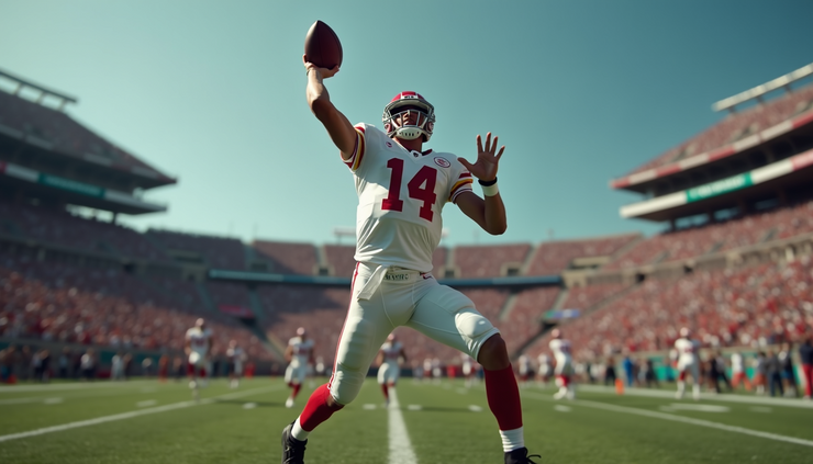 Close-up view of a quarterback throwing a football during a game