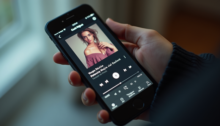 Close-up view of a music streaming app showing a playlist inspired by a celebrity