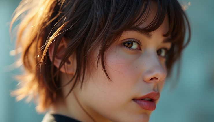 Close-up view of a stylish haircut with sharp edges and vibrant color