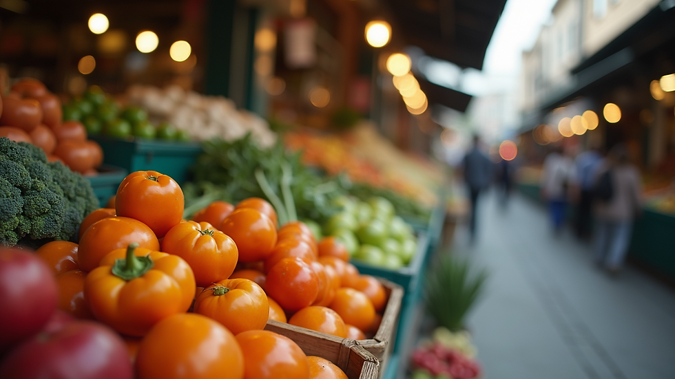 High angle view of a local market with fresh produce