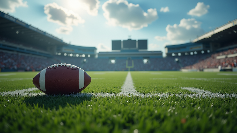 Eye-level view of a football field during a game