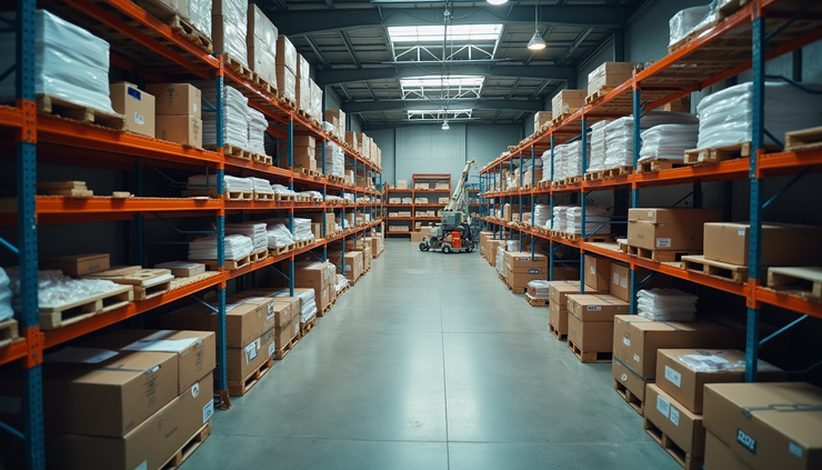 High angle view of a small business warehouse storing sorted recyclable materials ready for upcycling