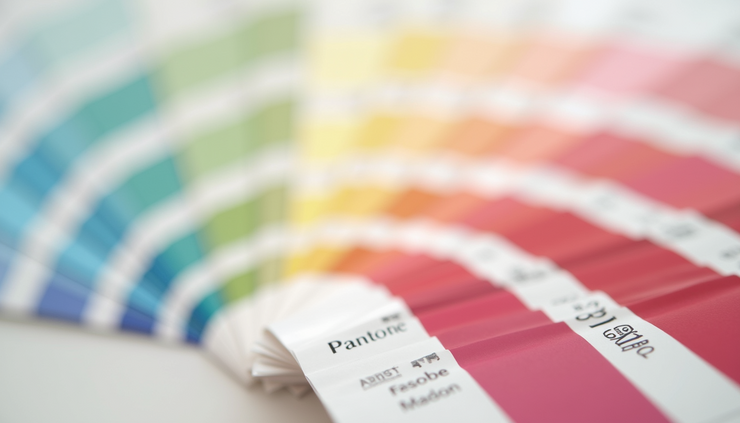 Close-up view of Pantone color swatches including white and other shades