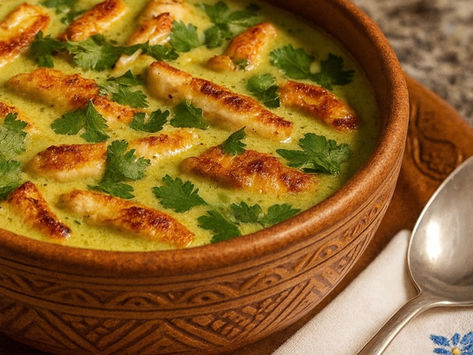 Sopa Cremosa de Cilantro con Pollo