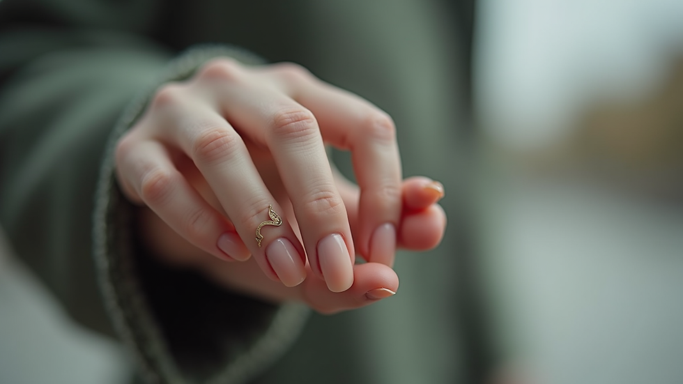 Close-up view of a single hand with glossy Shellack nails in Berlin Weißensee