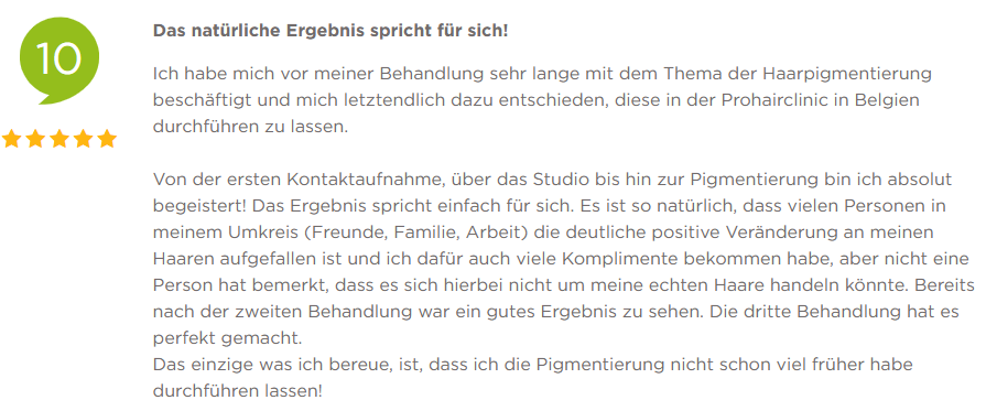 Kundenrezension zur Haarpigmentierung bei Prohairclinic