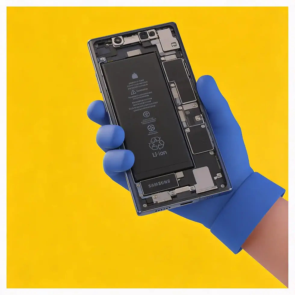 technician showing phone with battery.webp