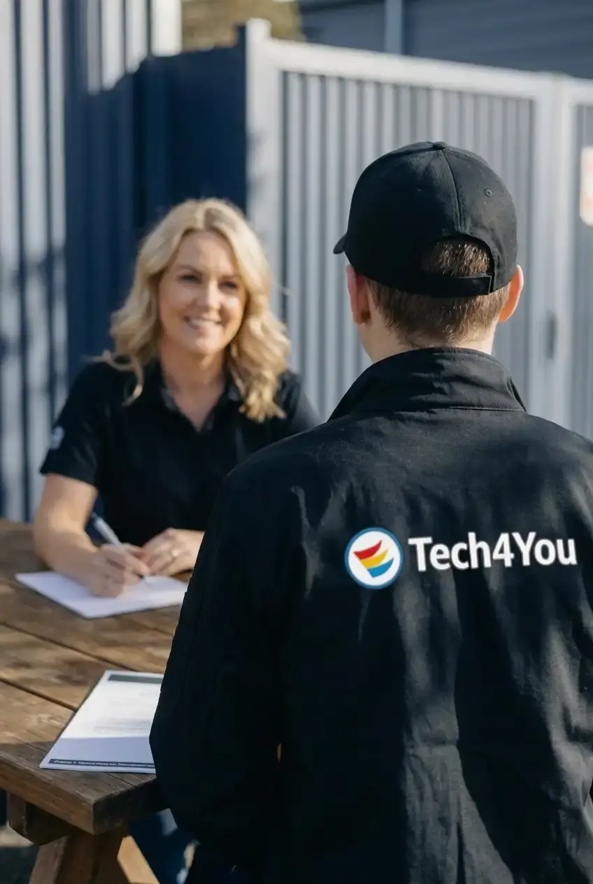 tech4you technician chatting with happy customer.webp