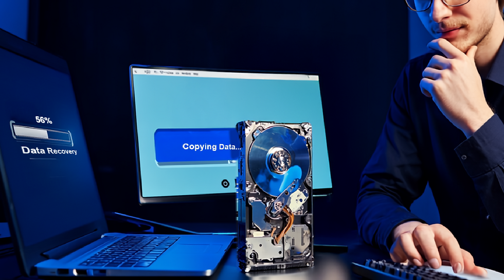 A technician initiating an successful data recovery and reset