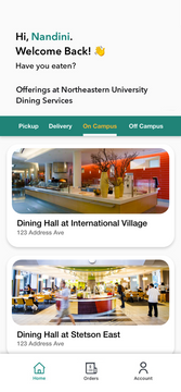 Redesigned Boost Mobile App "Off Campus" Dining Options Screen