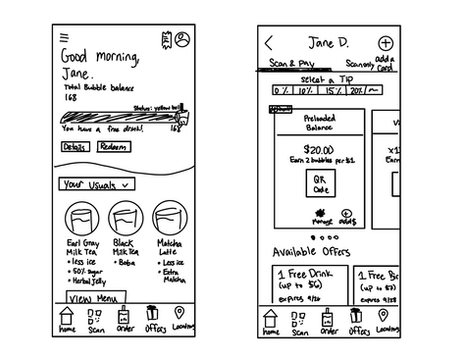 Wireframe Sketches of Home and Scan Screens