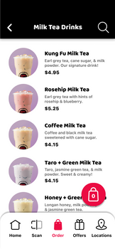 Redesigned Kung Fu Tea App Menu Screen