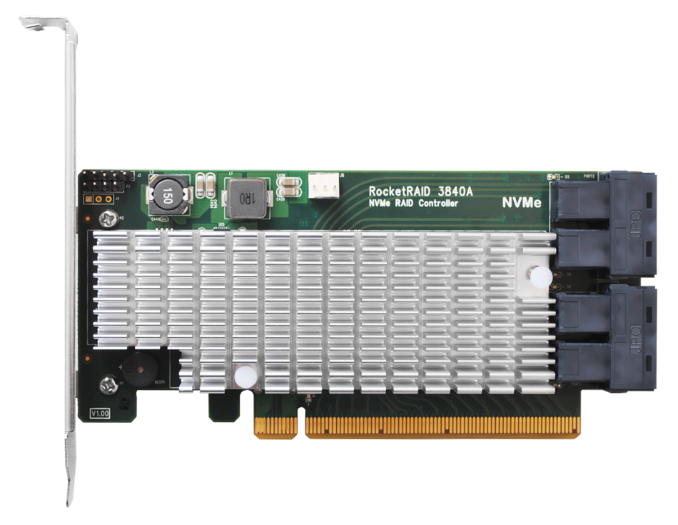 HighPoint RocketRAID 3840A: Bộ điều khiển RAID NVMe PCIe 3.0 x16 hiệu năng cực cao; hỗ trợ RAID 0, RAID 1, RAID 5 & JBOD.