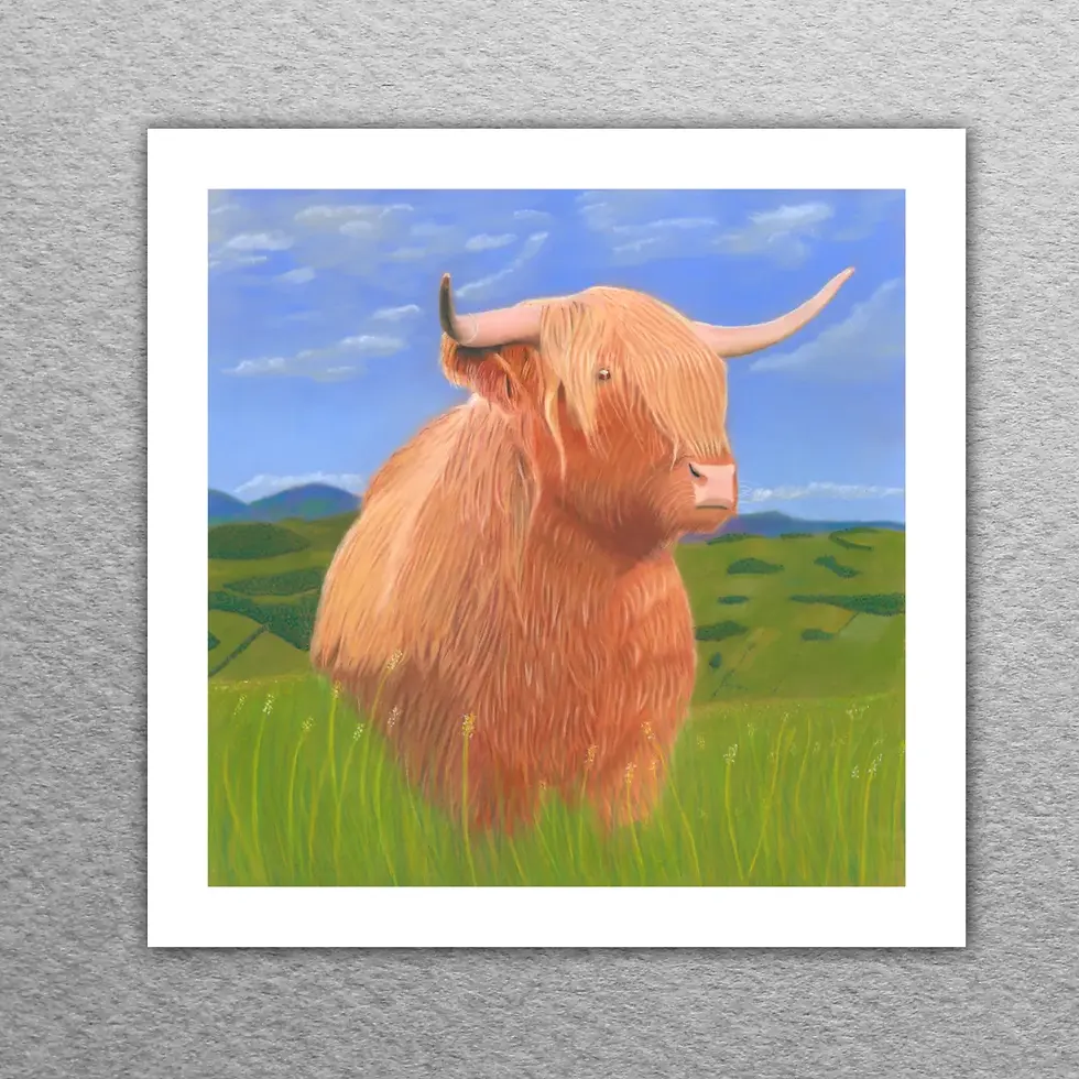 Highland Cow pastel painting by Alan Taylor Art