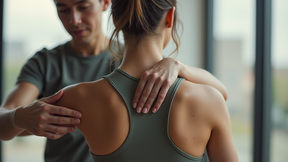 close-up view of Pilates instructor guiding a student on posture correction