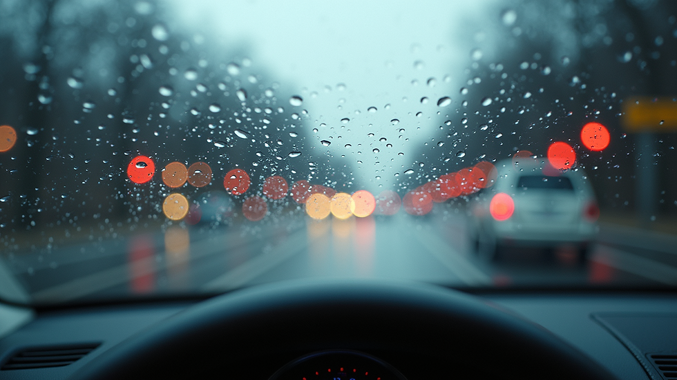 Eye-level view of a car windshield with water beading after glass treatment