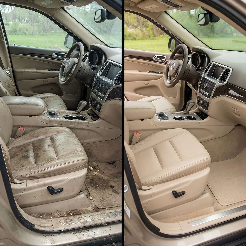 beige leather interior of vehicle before and after pictures