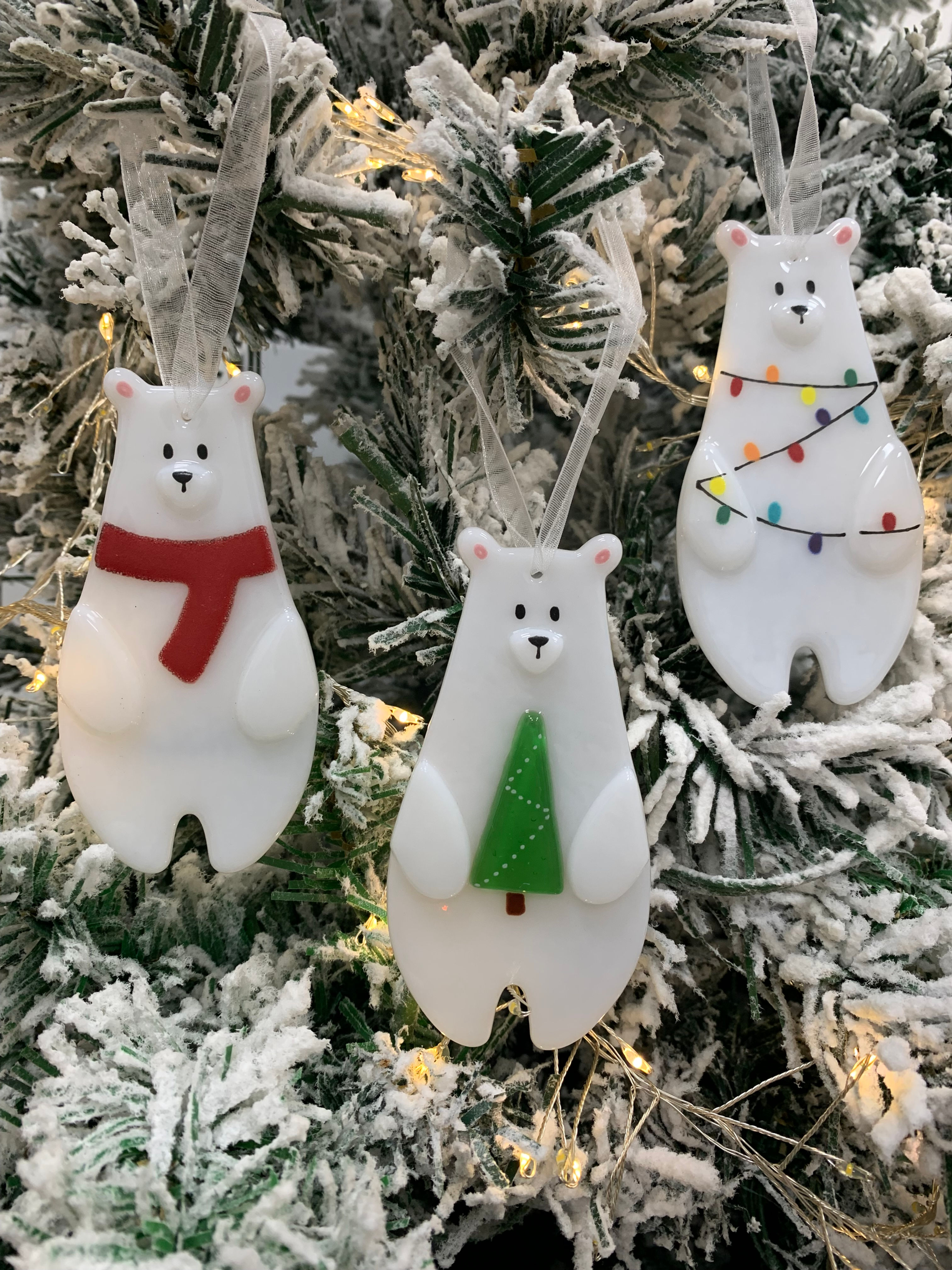 Handmade Fused Glass Polar Bear Tree Decoration - All 3 designs