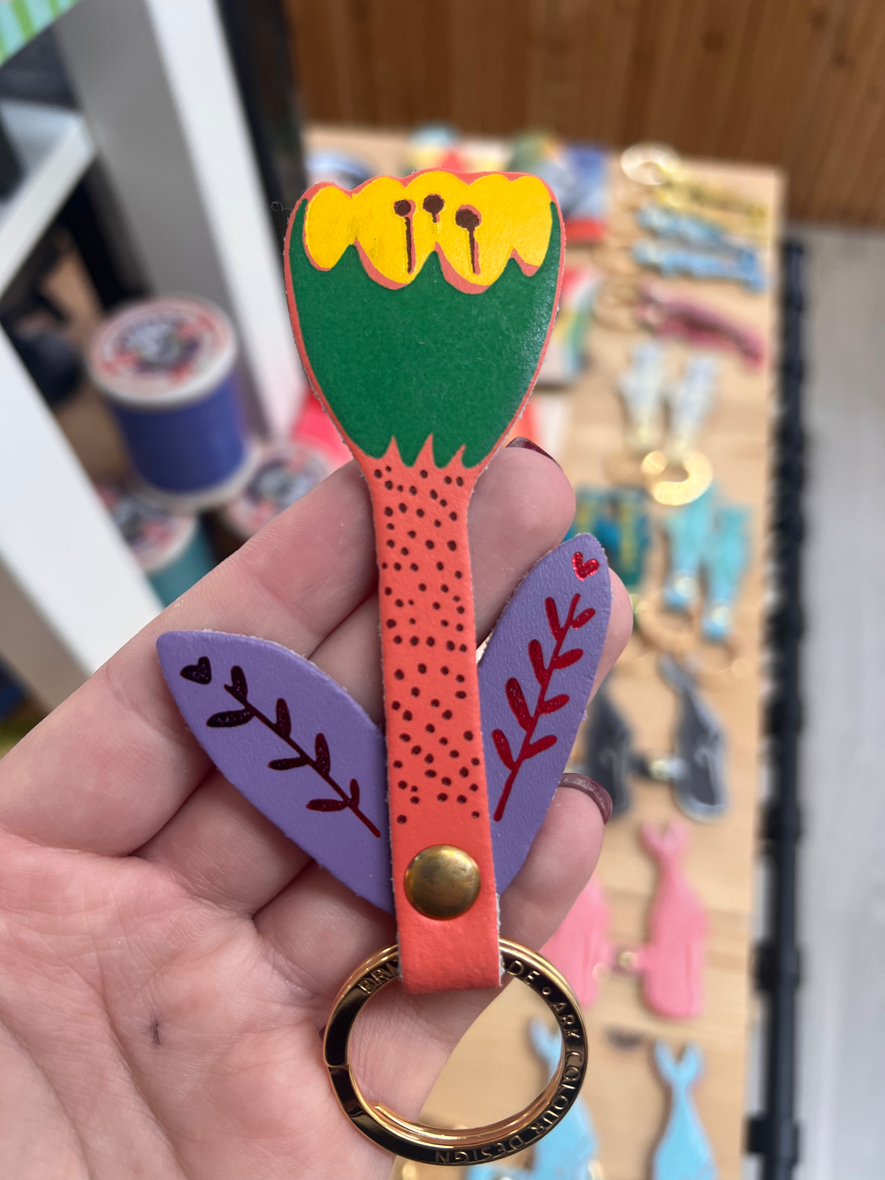 Coral Tulip - Double Layered Keyring - Real Leather