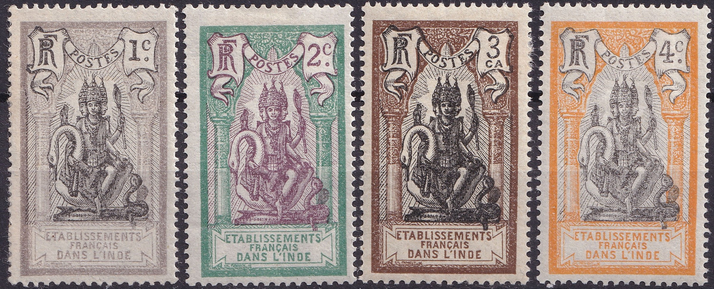 1914 French India Brahma series, 1c–4c full MNH set, SG FR-IN 26–29