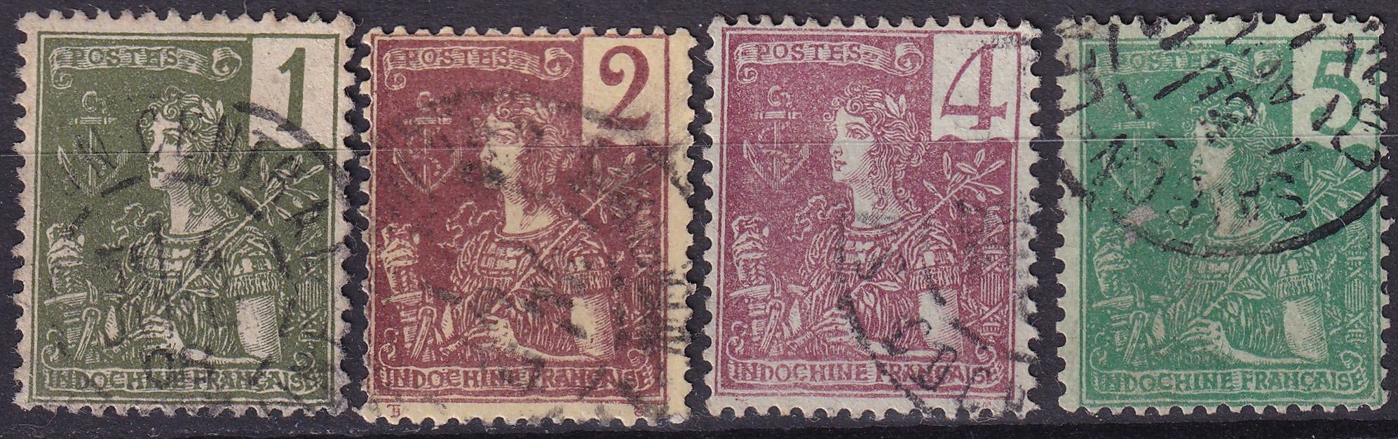 1904 Type Grasset set, 1c–5c used, Indochina, Sc FR-IC 24–27