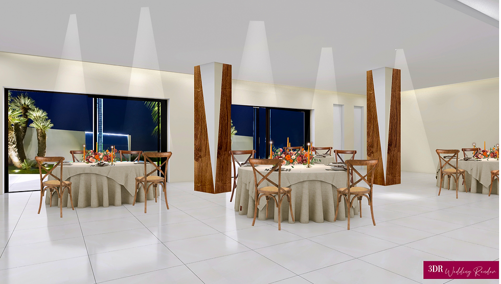 Rendering 3D Allestimento sala di un matrimonio al chiuso
