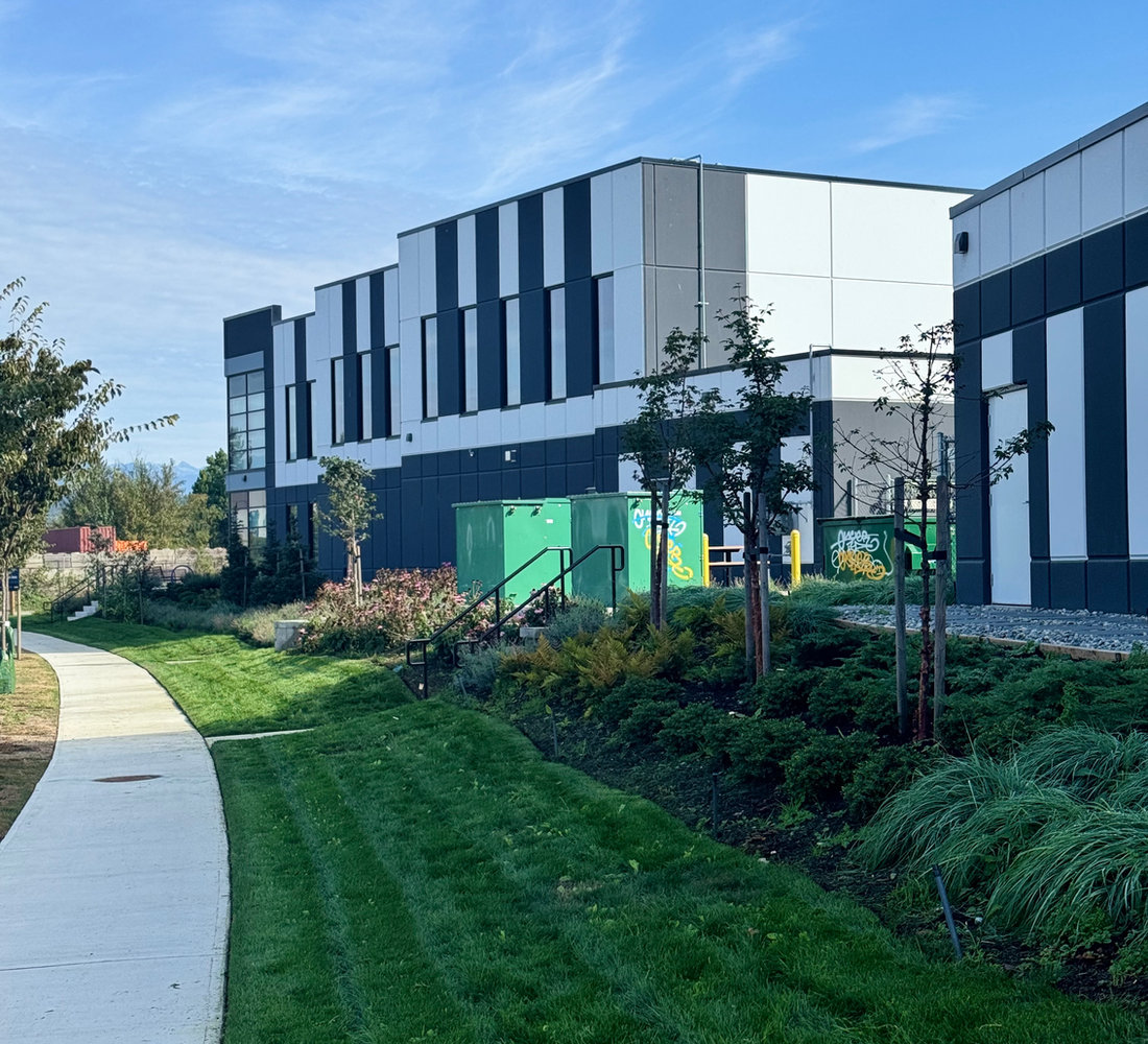 Landscaped frontage of a modern commercial building