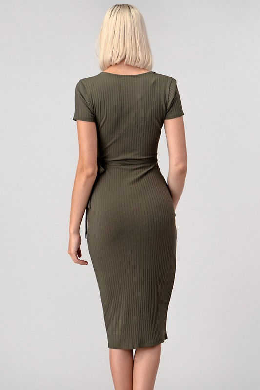 Thumbnail: CUT OUT WRAP MIDI RIB DRESS