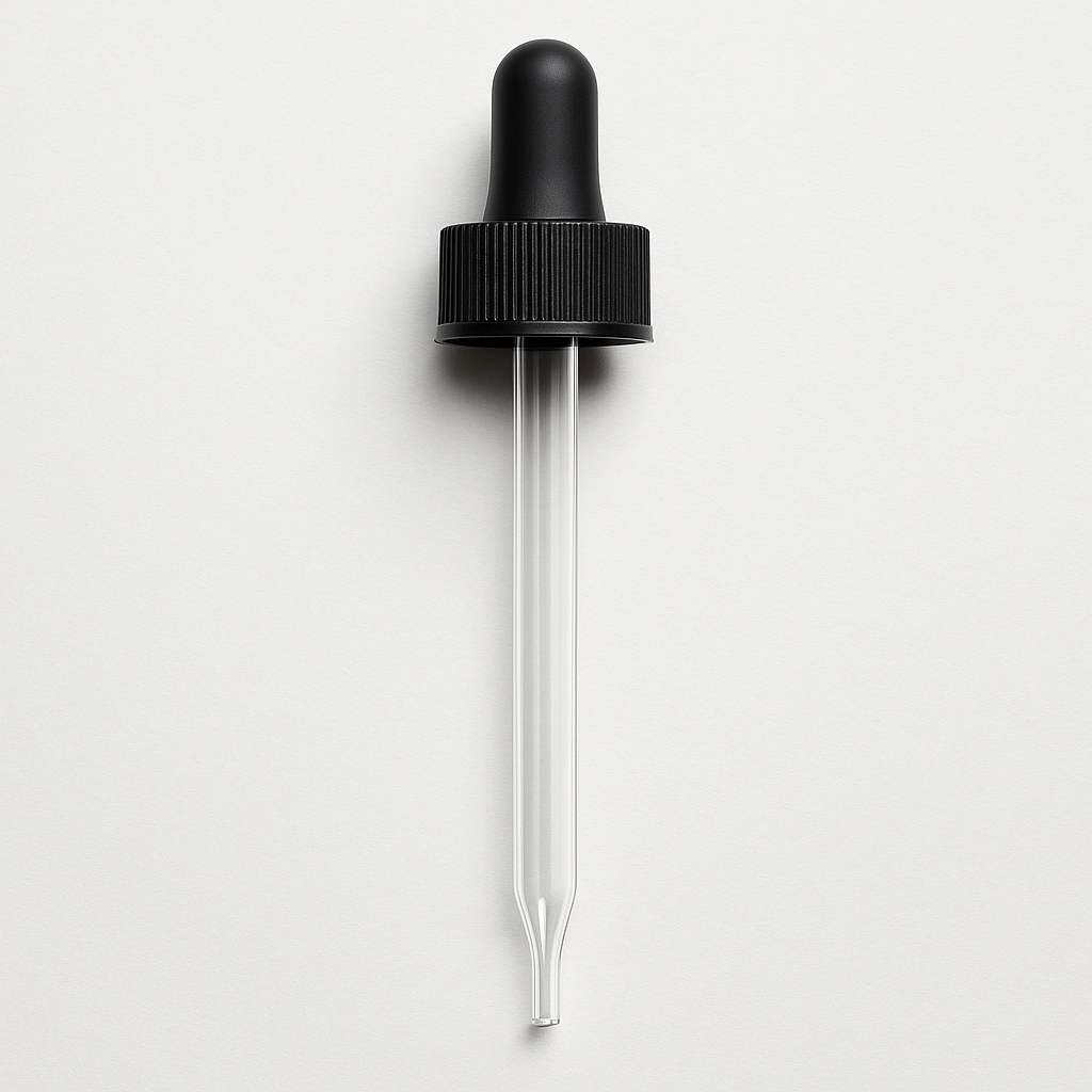 Black Dropper with Glass Pipette 22-400 Neck, 4” Tube