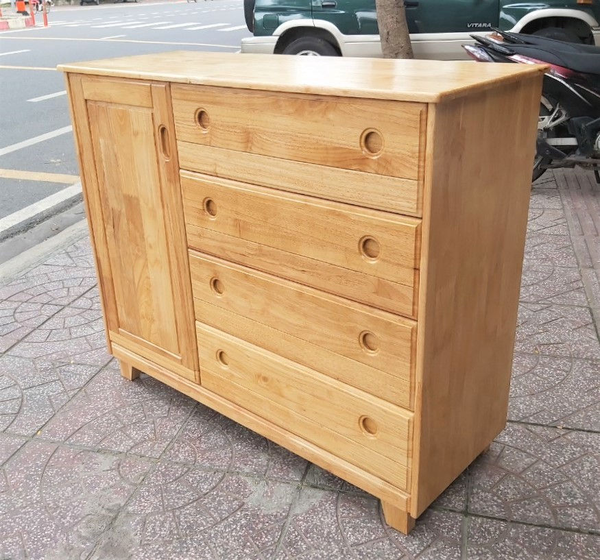 Hình thu nhỏ: Tủ Ngăn Kéo Ngang 1m2 Gỗ Cao Su 1 Cánh 4 Hộc, Tủ Compot, Tủ Đa Năng Sắp Xếp Đồ