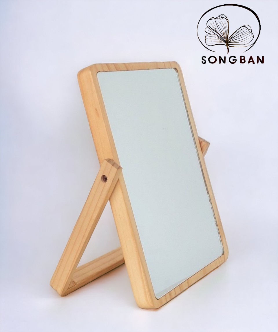 Hình thu nhỏ: Gương Trang Điểm, Gương Khung Gỗ Thông Để Bàn Decor Xinh Xắn