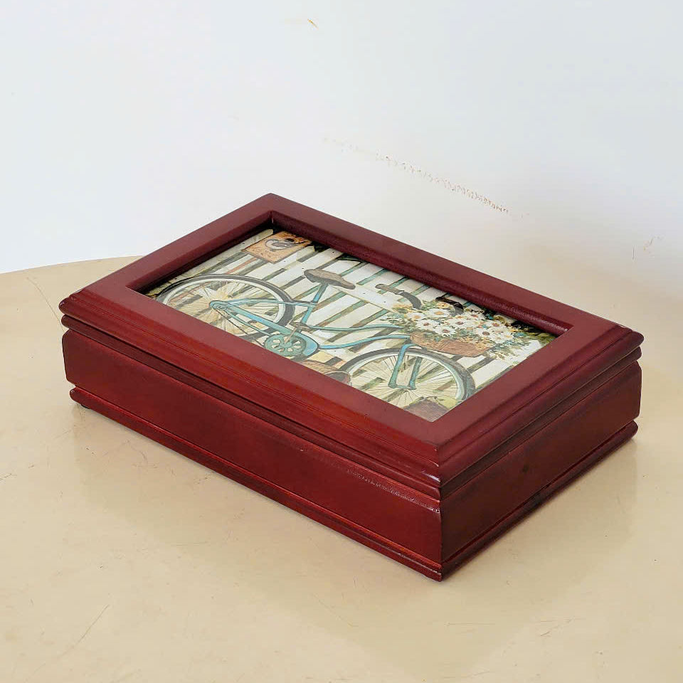 Hình thu nhỏ: Hộp Nữ Trang Gỗ Có Gương 23x14.5 cm In Vintage Xinh Xắn - Hàng VN Xuất Khẩu