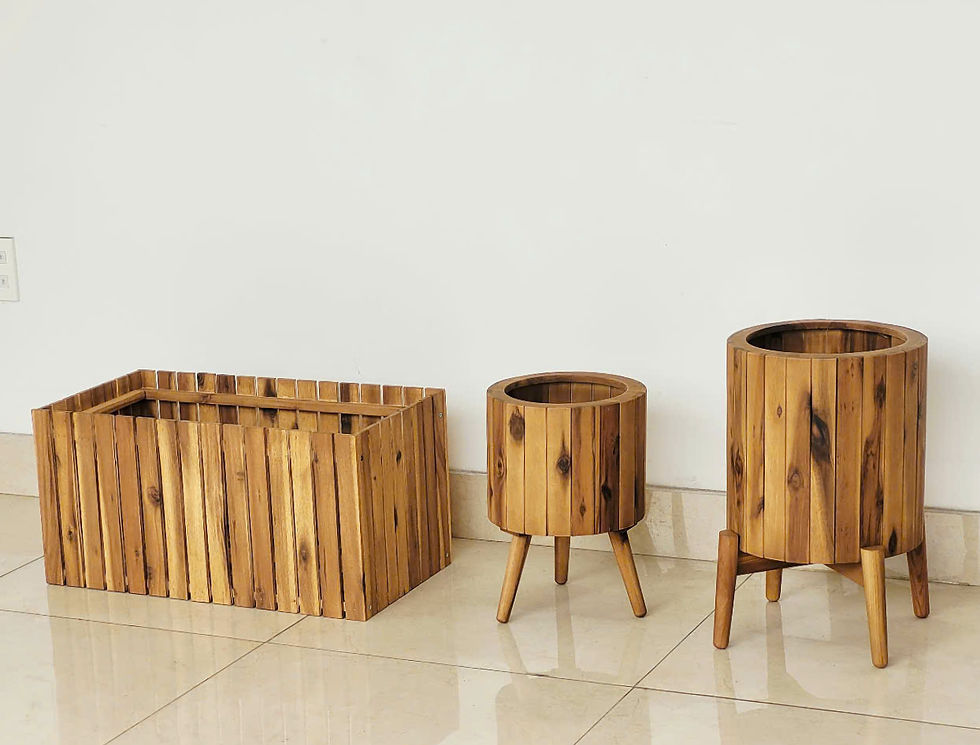 Hình thu nhỏ: Chậu Khay Gỗ Trồng Cây Hình Trụ Tròn/Chữ Nhật Decor Sân Vườn Nhà Cửa