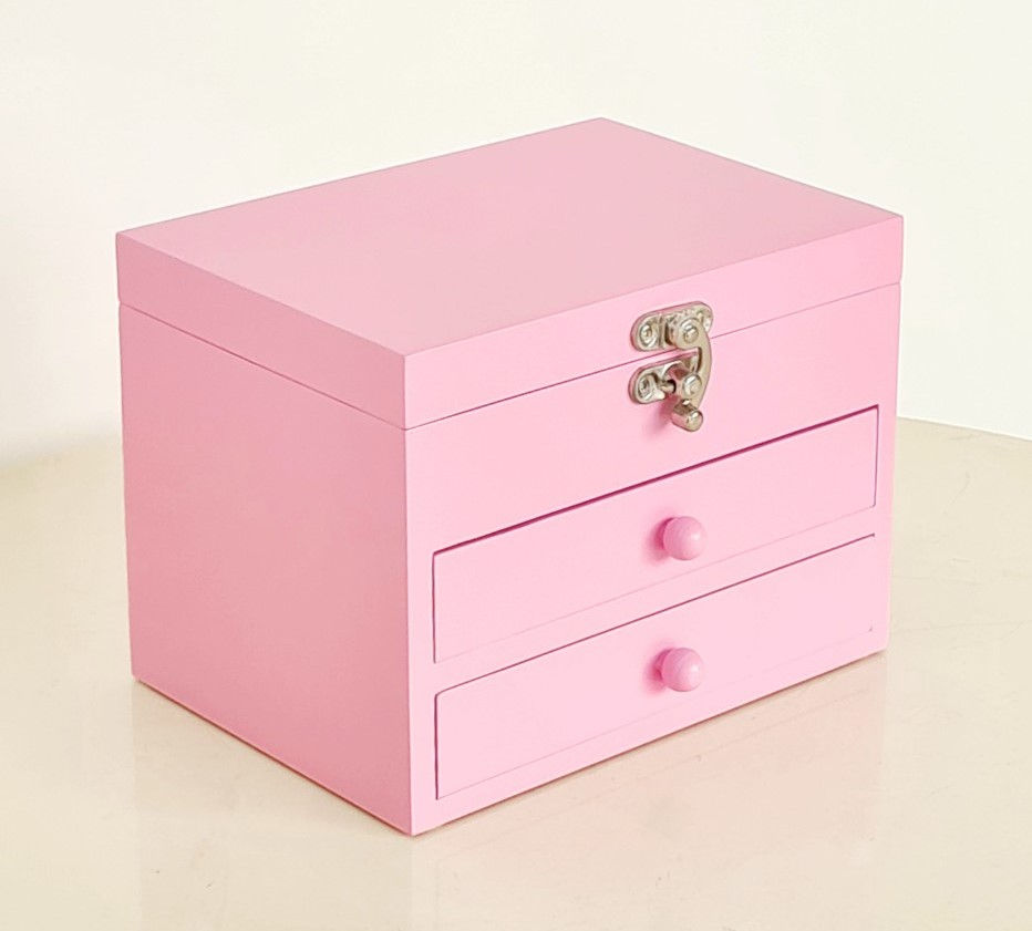 Hình thu nhỏ: Hộp Nữ Trang Gỗ Nhiều Màu Có Gương Có Khóa 18x14 cm Xinh Xắn