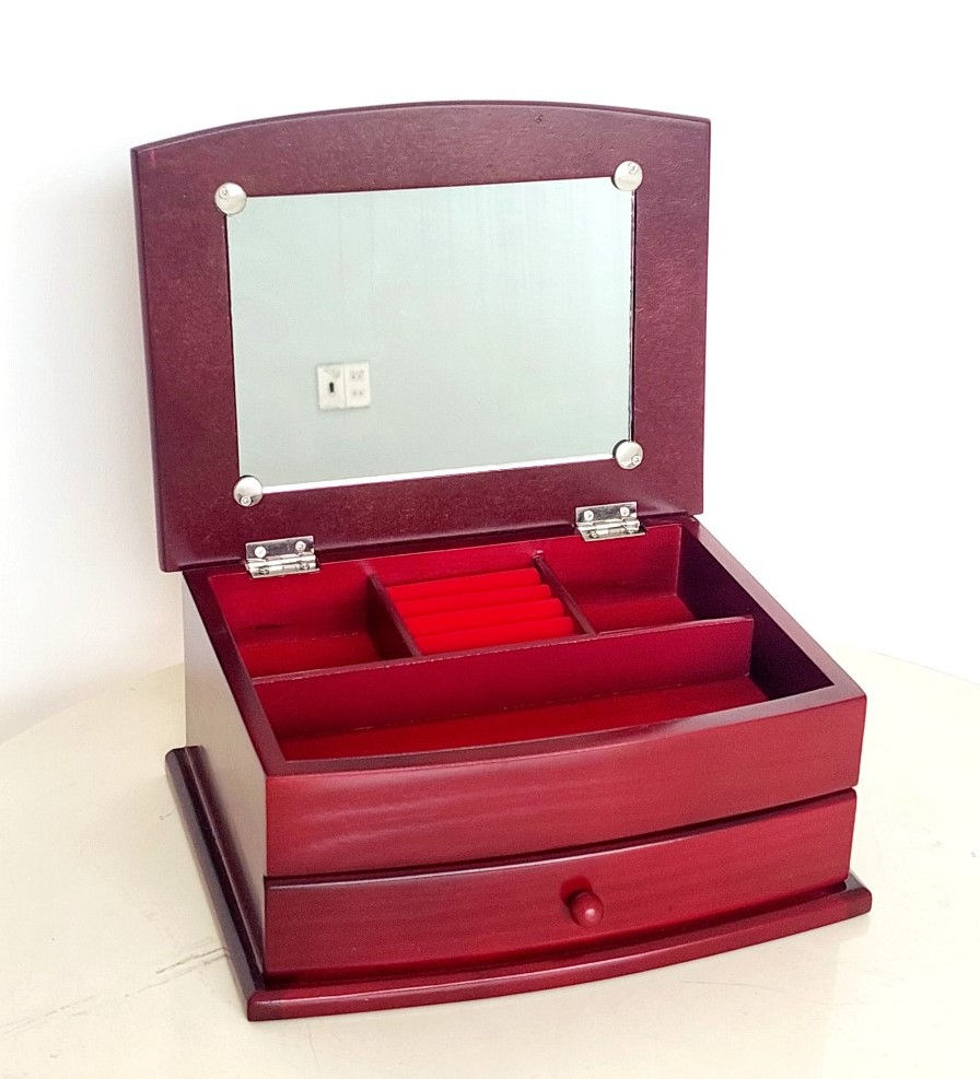 Hình thu nhỏ: Hộp Nữ Trang Gỗ Trái Tim Có Gương 23.5x18 cm - Hàng VN Xuất Khẩu