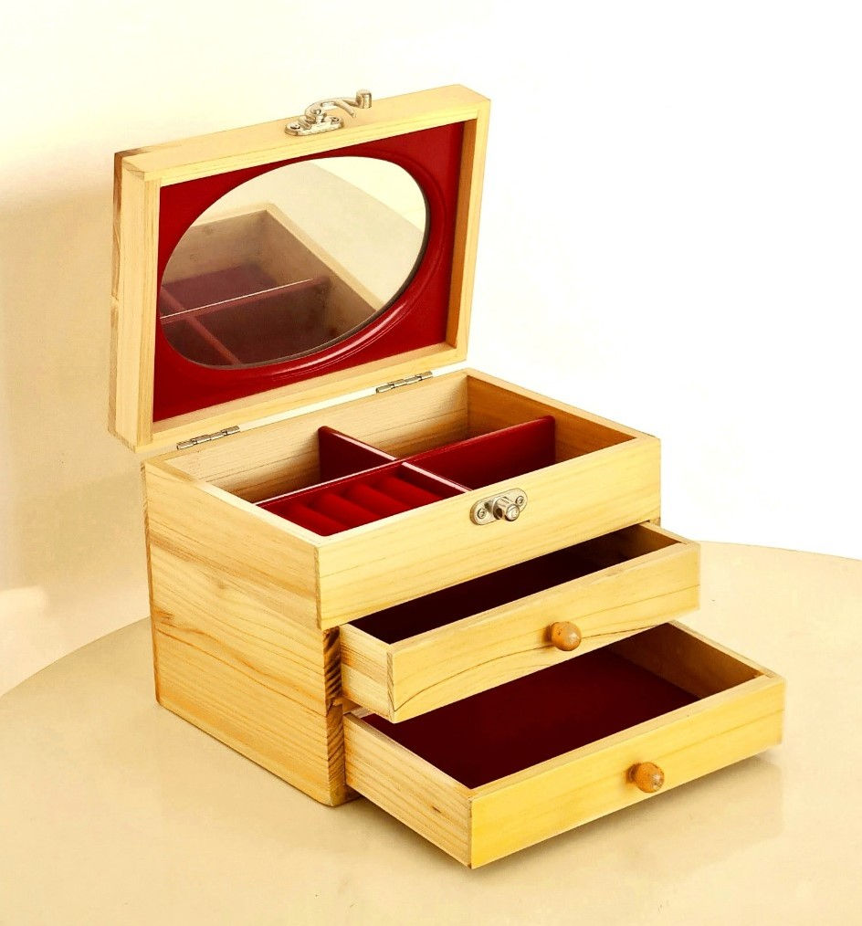 Hình thu nhỏ: Hộp Nữ Trang Gỗ Nhiều Màu Có Gương Có Khóa 18x14 cm Xinh Xắn