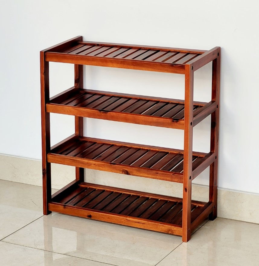 Hình thu nhỏ: Kệ Giày Gỗ 3 Tầng, 4 Tầng, 5 Tầng Màu Nâu Ngang 62cm Nan Nghiêng