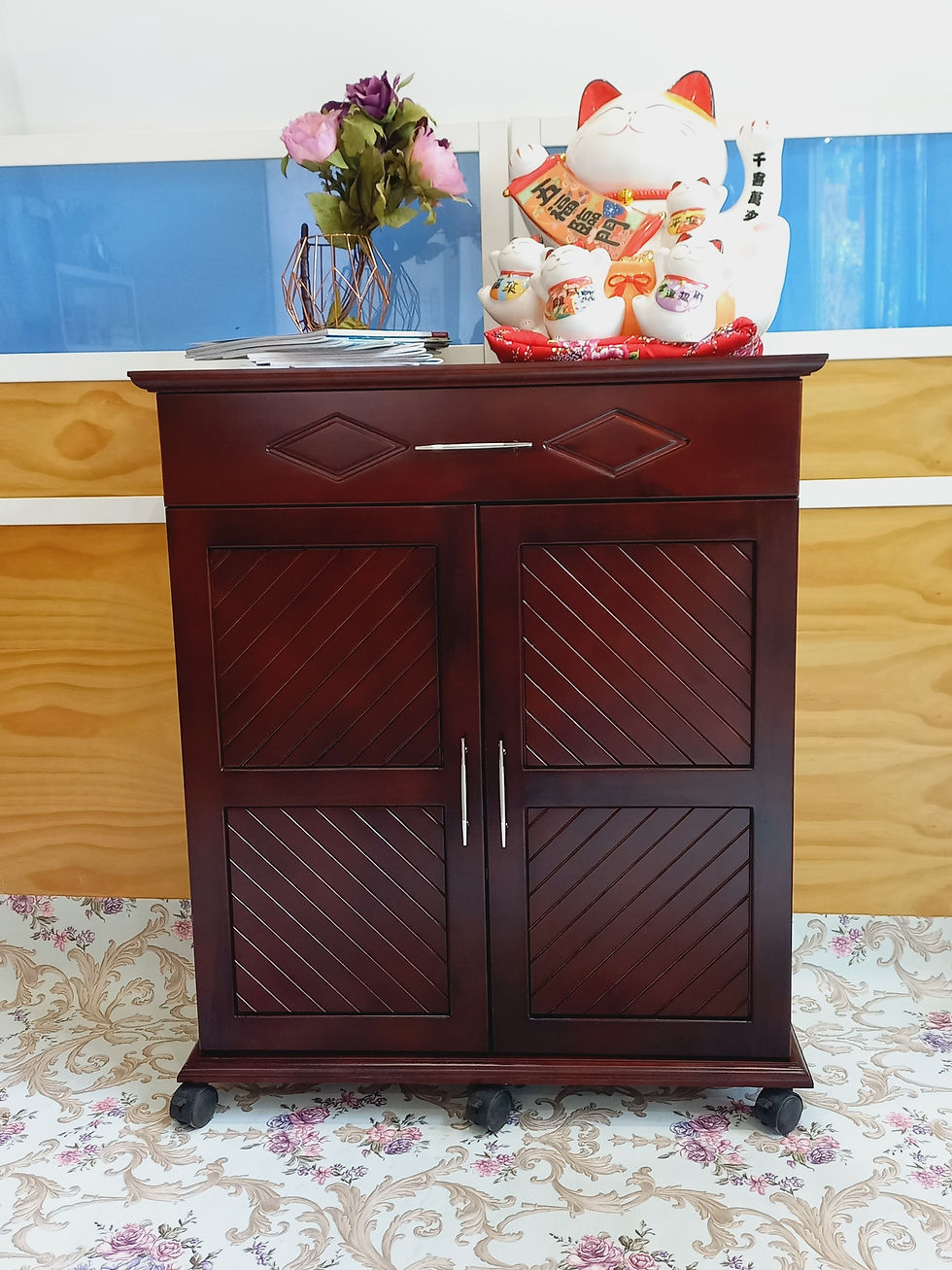 Hình thu nhỏ: Tủ Giày Gỗ Ngang 81.5cm 2 Cánh Có Hộc Nhiều Màu, Tủ Trang Trí Gỗ Thông