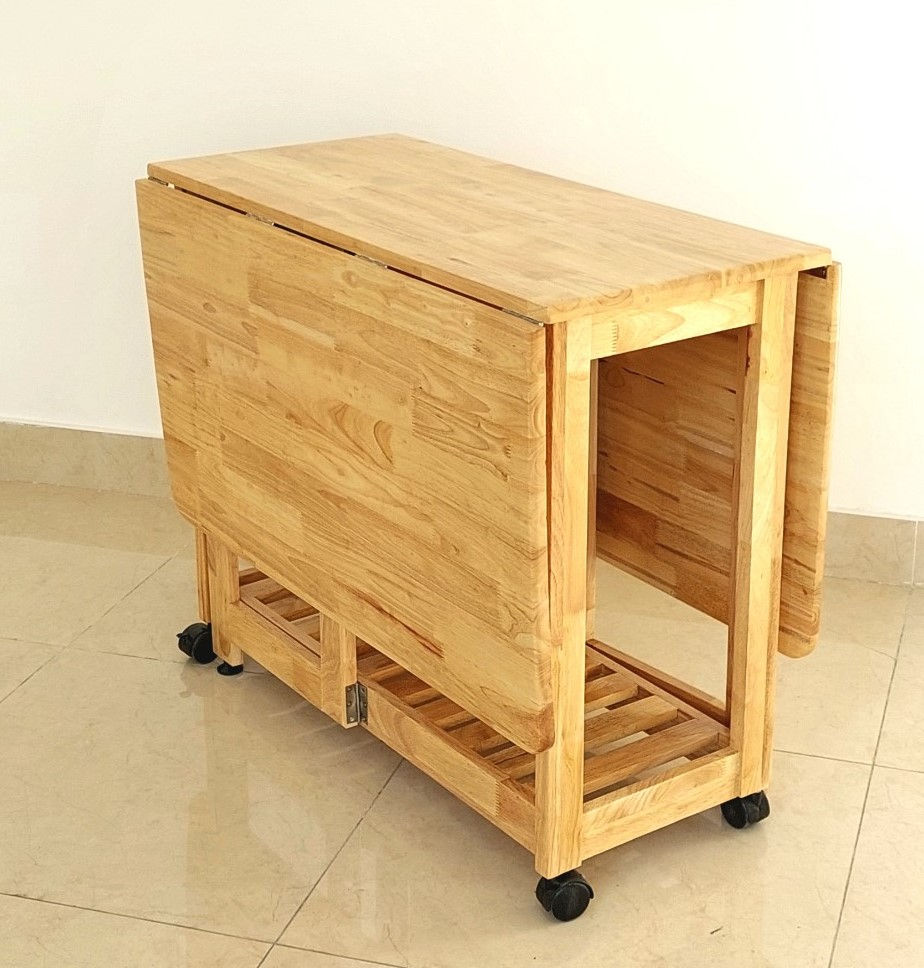 Hình thu nhỏ: Bàn Ăn Gỗ Cao Su Xếp Gọn 90x1m4 Thông Minh Dày Dặn - Hàng VN Xuất Khẩu