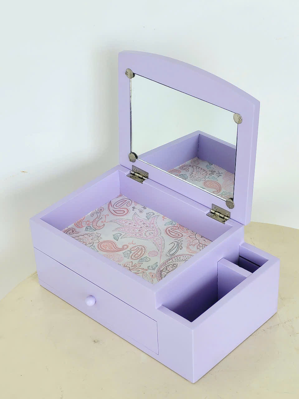 Hình thu nhỏ: Hộp Nữ Trang Gỗ Có Gương Có Ngăn Đựng 15.5x16.5 cm Xinh Xắn Tinh Tế