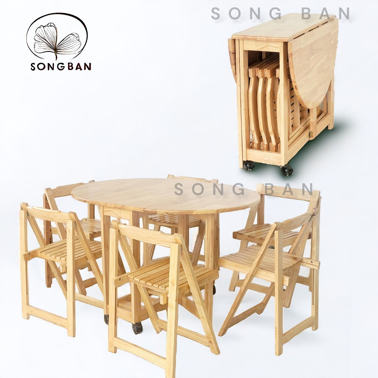 Bàn Ăn Gỗ Cao Su Xếp Chữ Nhật, Ovan 90x1m2 Dày Dặn - Hàng VN Xuất Khẩu
