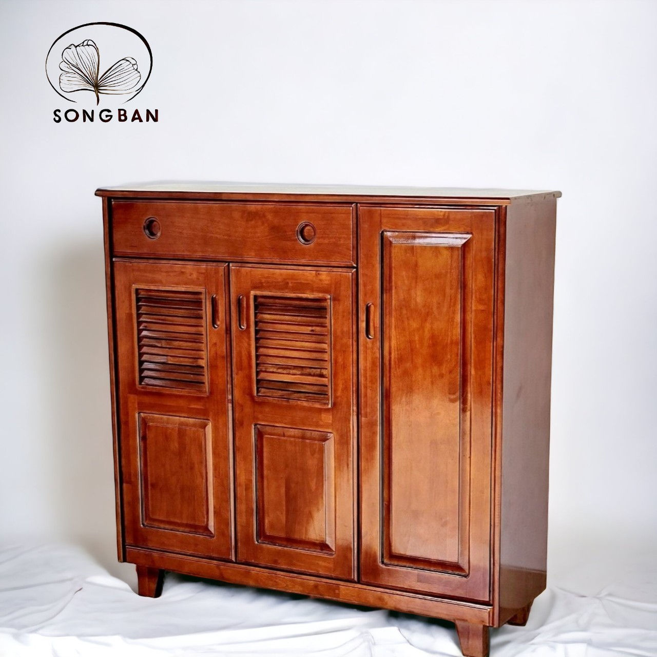 Tủ Giày Gỗ Ngang 120cm 3 Cánh Có Hộc, Tủ Trang Trí Gỗ Cao Su