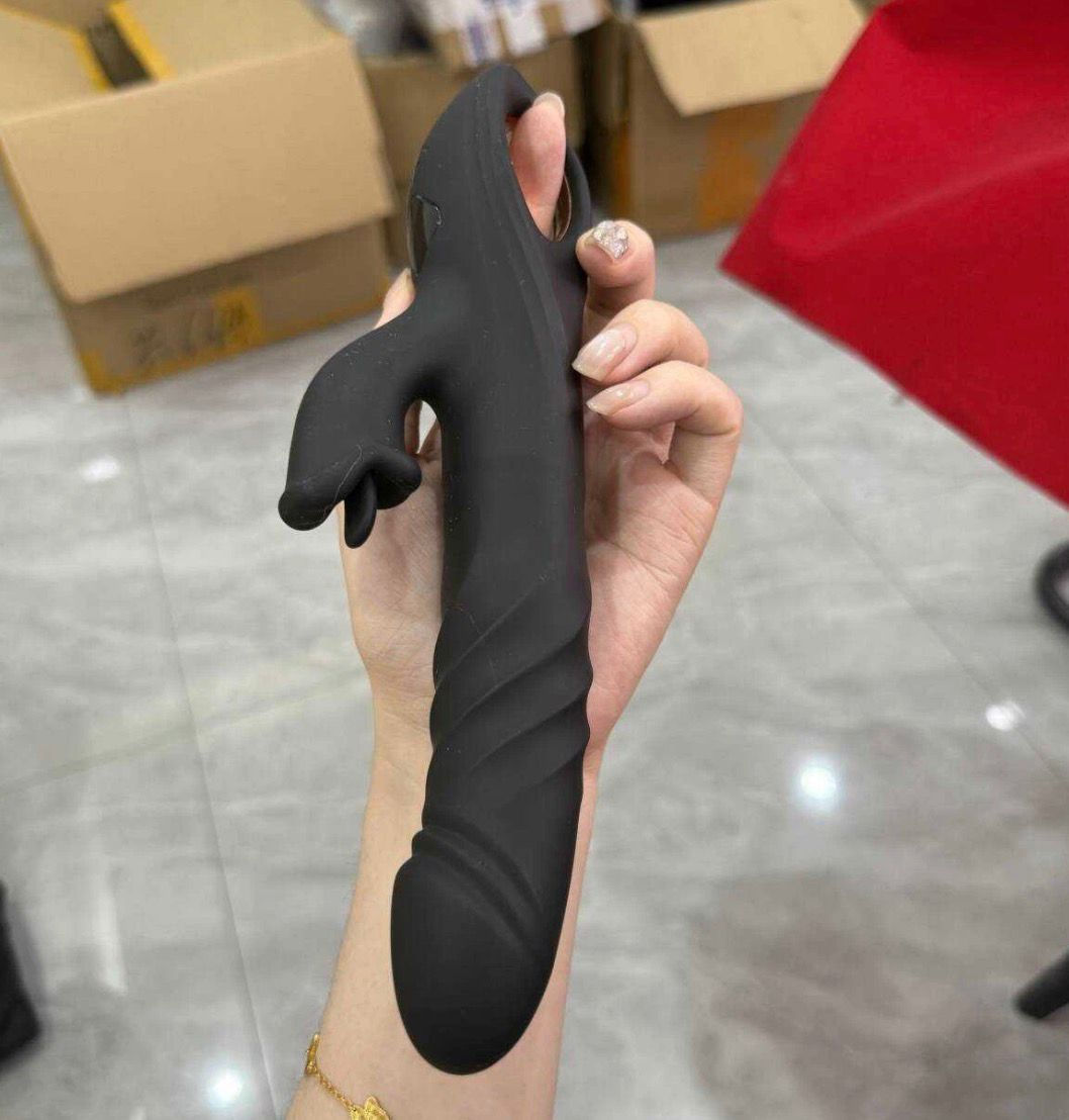 Black Silicone Rabbit Massager with LCD Display 9.25 Inch Total Length