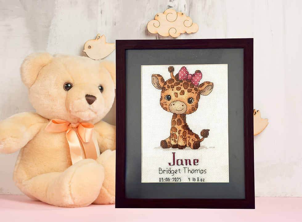 Thumbnail: Personalized Embroidered Children's Wall Art: Giraffe with Bow Nursery Decor
