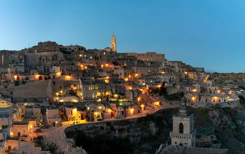 Matera front picture at sunset