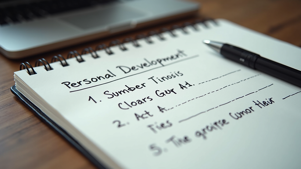 Eye-level view of a notebook with a personal development plan outline